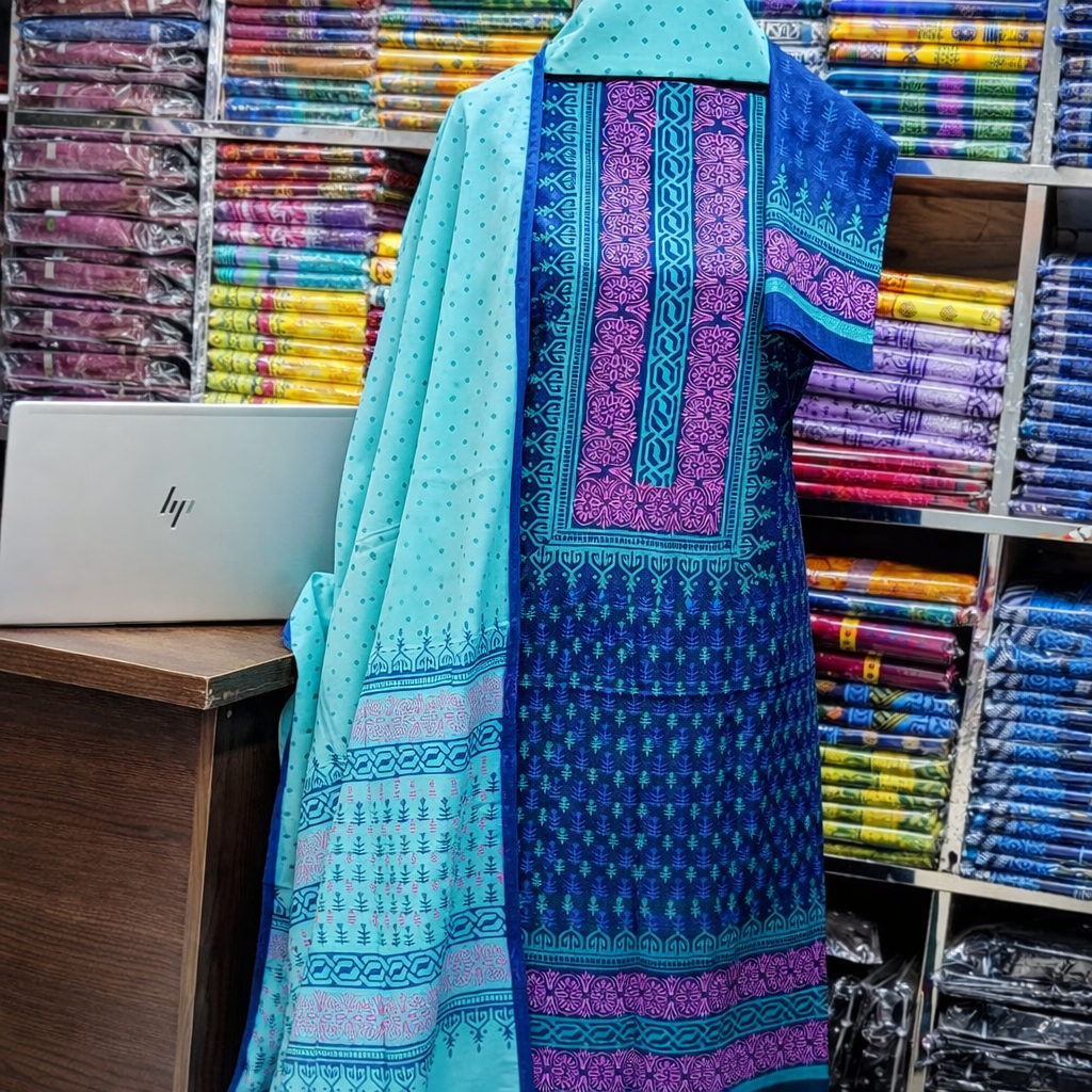 Block Print Cotton Three Piece For Women – 3 Piece Dress